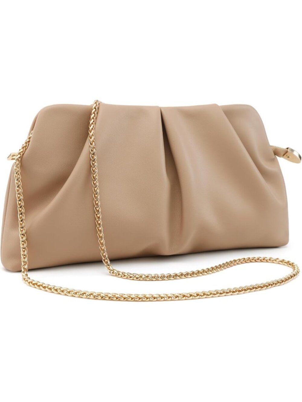 Women's Khaki Pleated Pu Clutch Purse For Dressy With Chain Formal Handbag